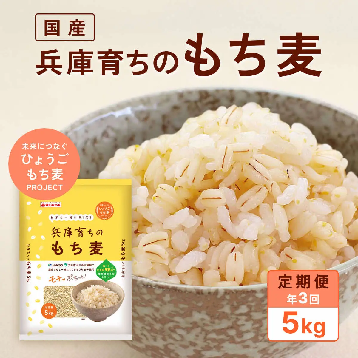 【定期便3回発送】兵庫育ちのもち麦5kg　[食物繊維 もちむぎ キラリモチ 国産 健康 加東市]