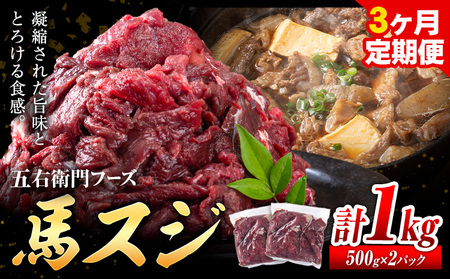 馬肉 馬スジ 500g × 2パック 3kg 3ヶ月定期便 五右衛門フーズ 《お申込み月の翌月から出荷開始》 