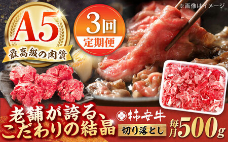 【3回定期便】最高級A5等級 三重県産 黒毛和牛 柿安牛 切り落とし 500g / 国産牛 ブランド牛 牛肉 冷蔵 / 亀山市 / 柿安本店 [AMBW009]