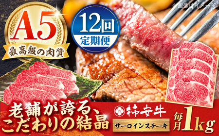【12回定期便】最高級A5等級 三重県産 黒毛和牛 柿安牛 サーロインステーキ 1000g / 国産牛 和牛 ブランド牛 牛肉 冷蔵 高級肉 ギフト 贅沢 / 亀山市 / 柿安本店 [AMBW032]
