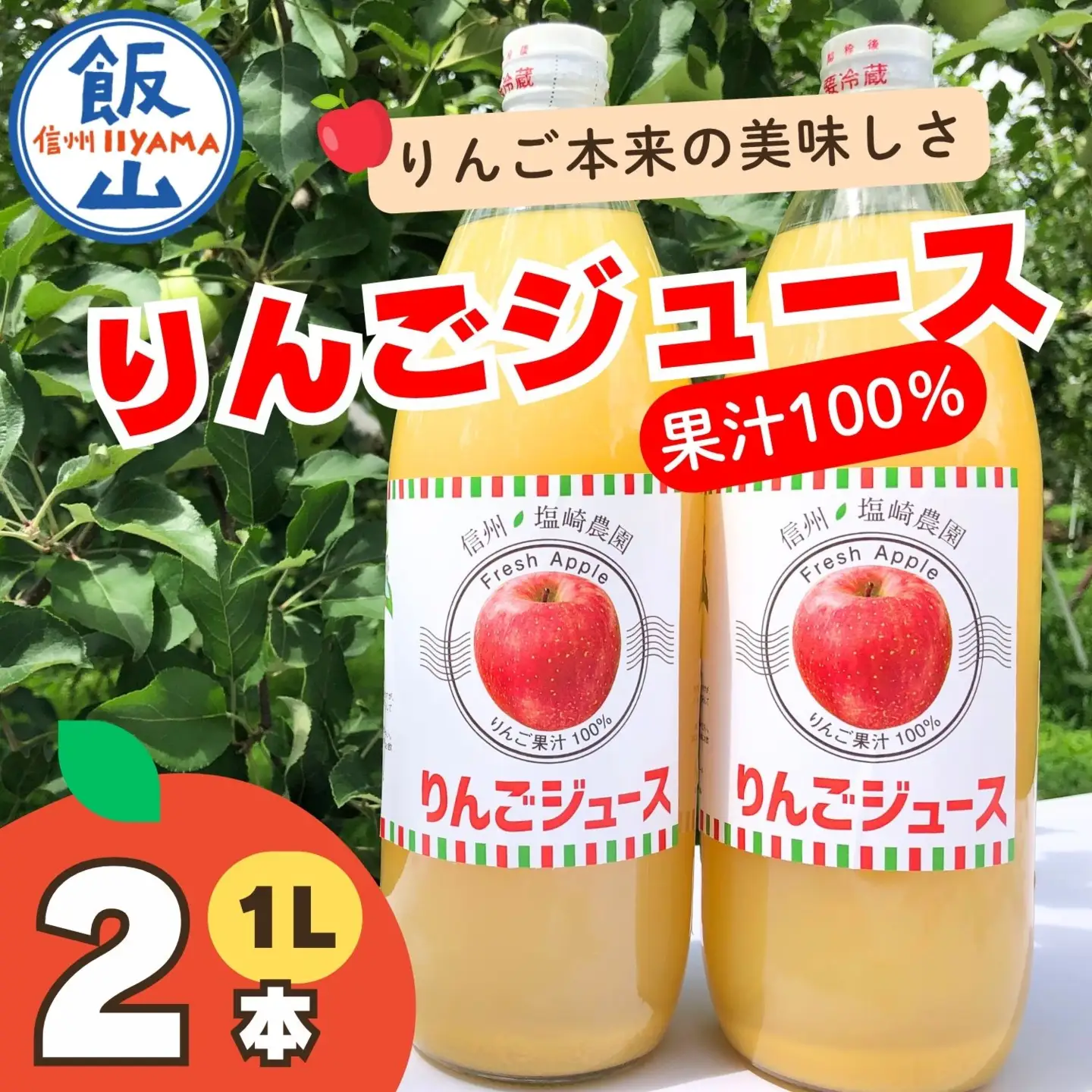 【果汁100%】りんごジュース 1L×2本 （At-001）りんごジュース