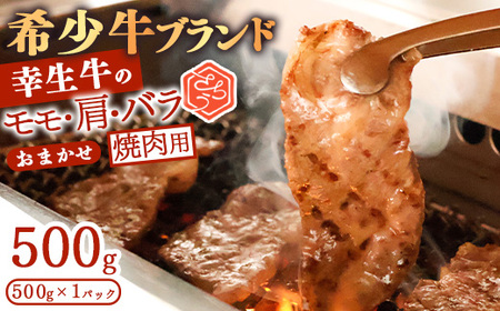【30営業日以内配送】幸せを運ぶ牛《幸生牛》希少牛 焼肉 （モモ、肩、バラ おまかせ） 500g（500g×1パック） 018-D-YL053