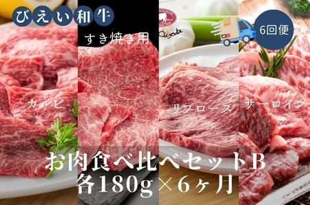 ファームズ千代田「びえい 和牛 」お肉食べ比べセットB(各180g×６ヶ月)| お肉食べ比べ [252-02]