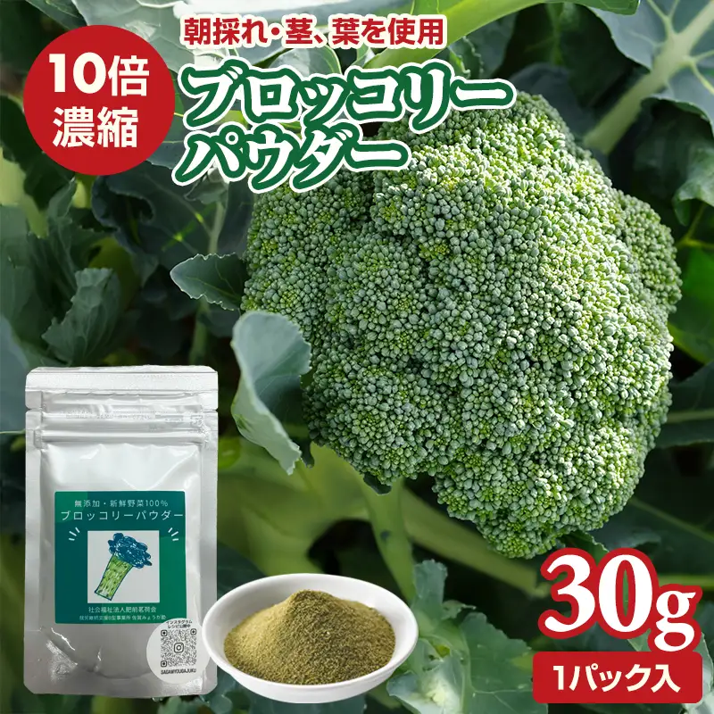 新鮮 朝採れ ブロッコリーパウダー30g  お試しサイズ 栄養補助 機能性食品 濃縮 葉酸 ビタミン 離乳食 6次化商品 お菓子作り 野菜不足 社会福祉 就労支援 佐賀県 小城市 A050-004