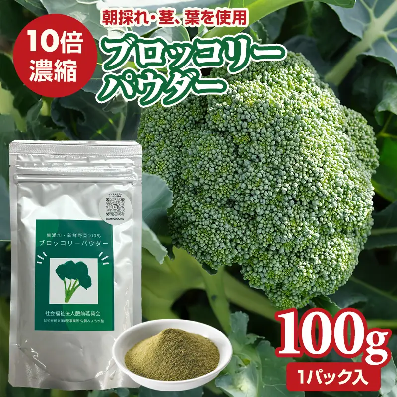 新鮮 朝採れ ブロッコリーパウダー100g 栄養補助 機能性食品 濃縮 葉酸 ビタミン 離乳食 6次化商品 お菓子作り 野菜不足 社会福祉 就労支援 佐賀県 小城市 A080-024