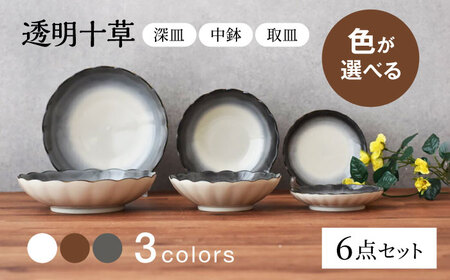 色が選べる 【美濃焼】 透明十草 深皿 中鉢 取皿 6点セット　【見谷陶器】 和食器 取り皿 器[MCG038]