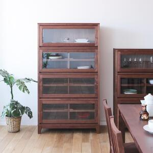 旭川家具 山室家具製作所 ココ キャビネット4段 ウォールナット 【 国産 無垢 インテリア 木製 ナチュラル キャビネット 食器棚 キッチンボード 収納 キッチン 北海道 】_04584