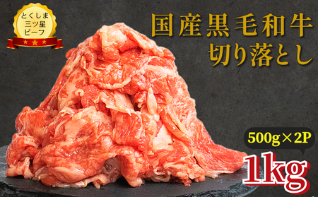 切り落とし 1kg（ 500g ×2P) 国産 黒毛和牛 とくしま三ツ星ビーフ 徳島県産 ブランド 