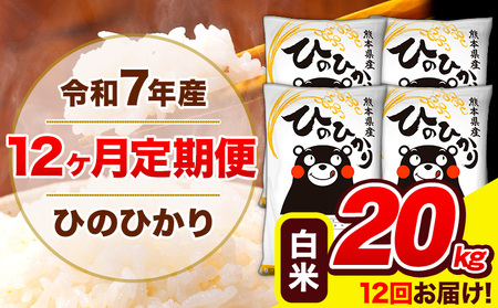 令和7年産 ひのひかり 【12ヶ月定期便】 白米  20kg (5kg×4袋) 計12回お届け 《お申込み翌月から出荷》 熊本県産 白米 精米 ひの 米 こめ お米 熊本県 長洲町 
