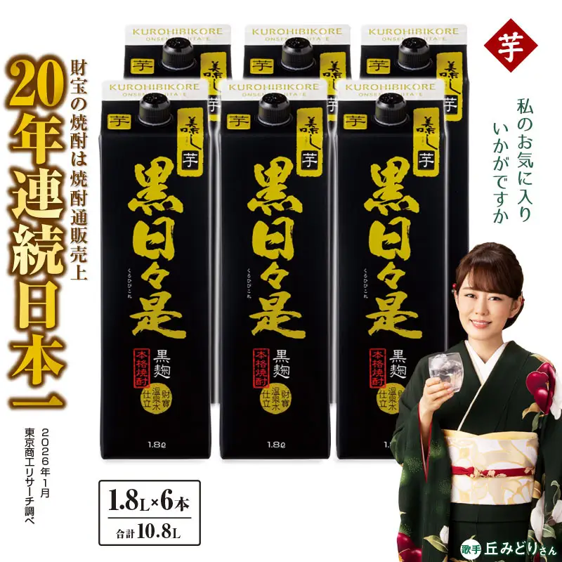 2758 芋焼酎 紙パック6本『黒日々是（芋）』温泉水仕立ての焼酎 KN021-004 酒 アルコール