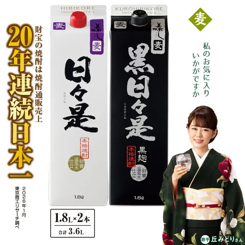 2761 麦焼酎 紙パック2本 『日々是（麦）』『黒日々是（麦）』温泉水仕立ての焼酎 KN021-010 酒 アルコール