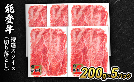 能登牛特選スライス(切り落とし)200g×5パック 牛肉 牛
