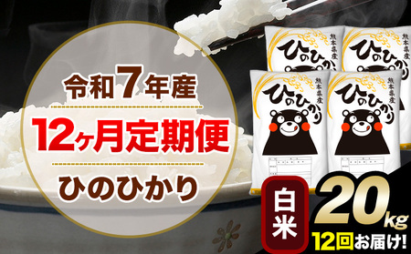  令和7年産【12ヶ月定期便】白米 ひのひかり 20kg 5kg×4袋《お申込み翌月から出荷》｜人気米 熊本県産米 お米 生活応援米 