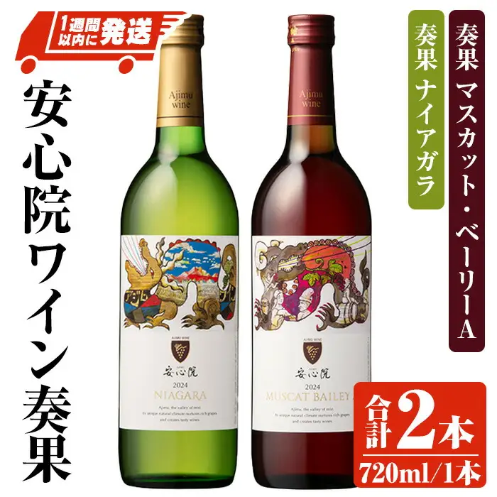 安心院ワイン 奏果セット ナイアガラ/マスカット・ベーリーA (720ml×2本) 酒 お酒 ワイン ぶどう 葡萄 飲み比べ 【時枝酒店】【107306100】