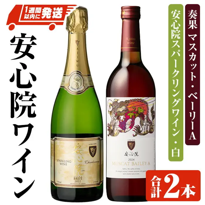 安心院スパークリングワイン・白/奏果マスカット・ベーリーA (合計1.47L・2本) 酒 お酒 ワイン ぶどう 葡萄 飲み比べ セット 【時枝酒店】【107306200】