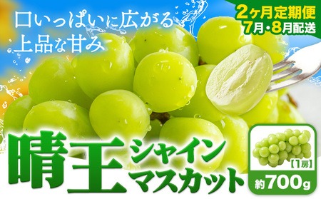 【2ヶ月定期便】ぶどう シャインマスカット 晴王 700g 1房 マスカット岡山《7月上旬-8月末頃出荷》岡山県 浅口市 送料無料 フルーツ 果物 マスカット お取り寄せフルーツ【配送不可地域あり】（北海道・沖縄・離島）