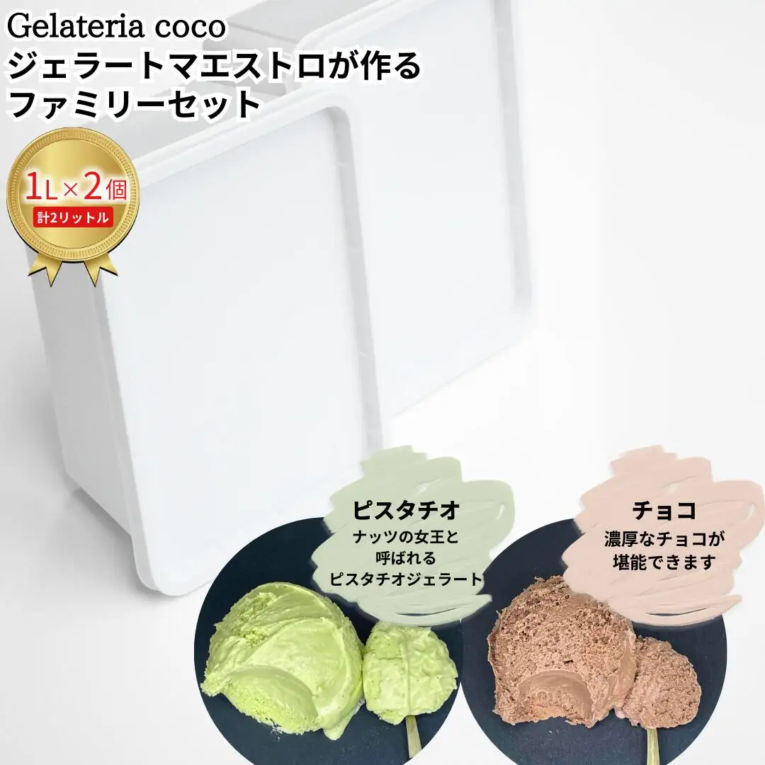 ジェラートマエストロが作るファミリーセット 1L×2 合計2L[ピスタチオ・チョコ] ジェラート アイス 大容量 ファミリーパック 添加物不使用 [Gelateria coco]【017S091】