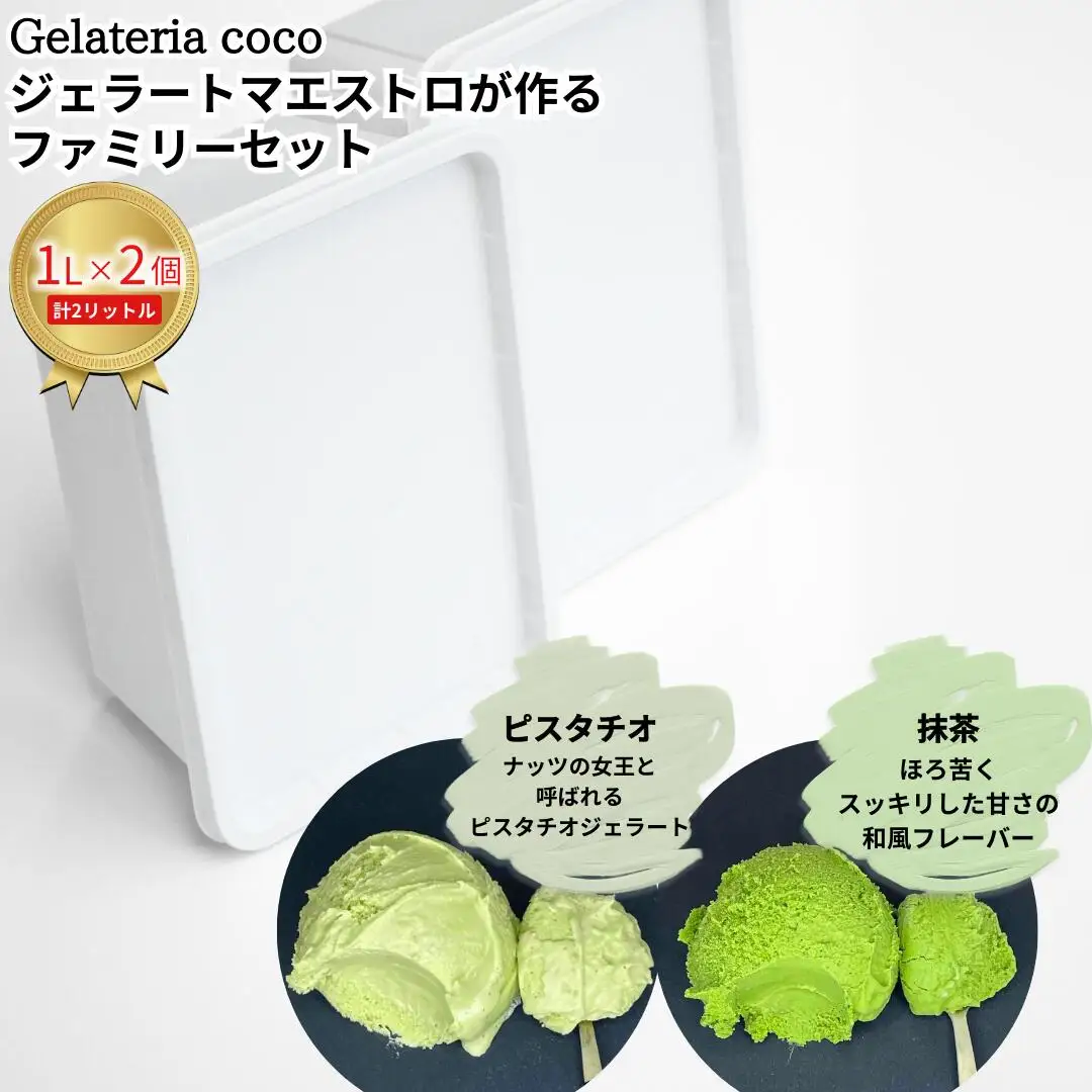 ジェラートマエストロが作るファミリーセット 1L×2 合計2L[ピスタチオ・抹茶] ジェラート アイス 大容量 ファミリーパック 添加物不使用 [Gelateria coco]【017S093】