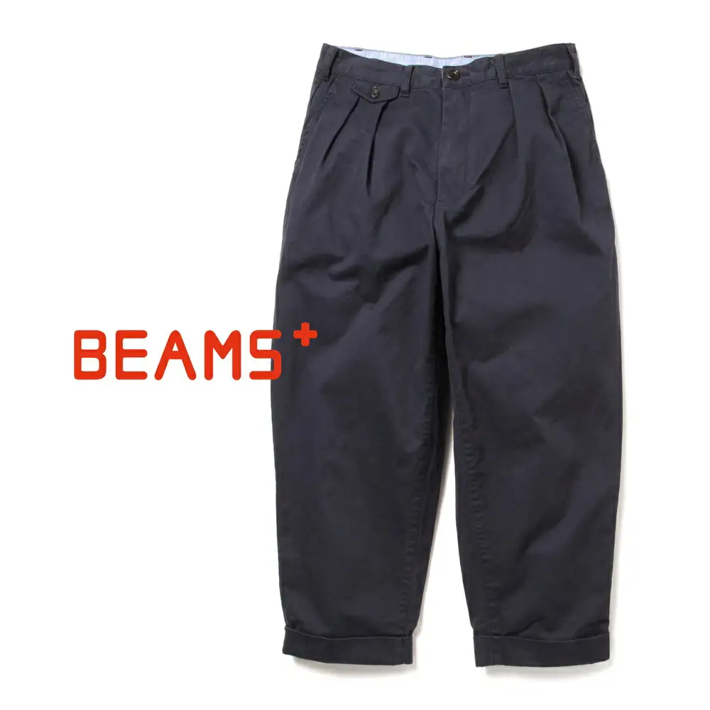 BEAMS PLUS 2プリーツ ツイル パンツ　NAVY　XL
