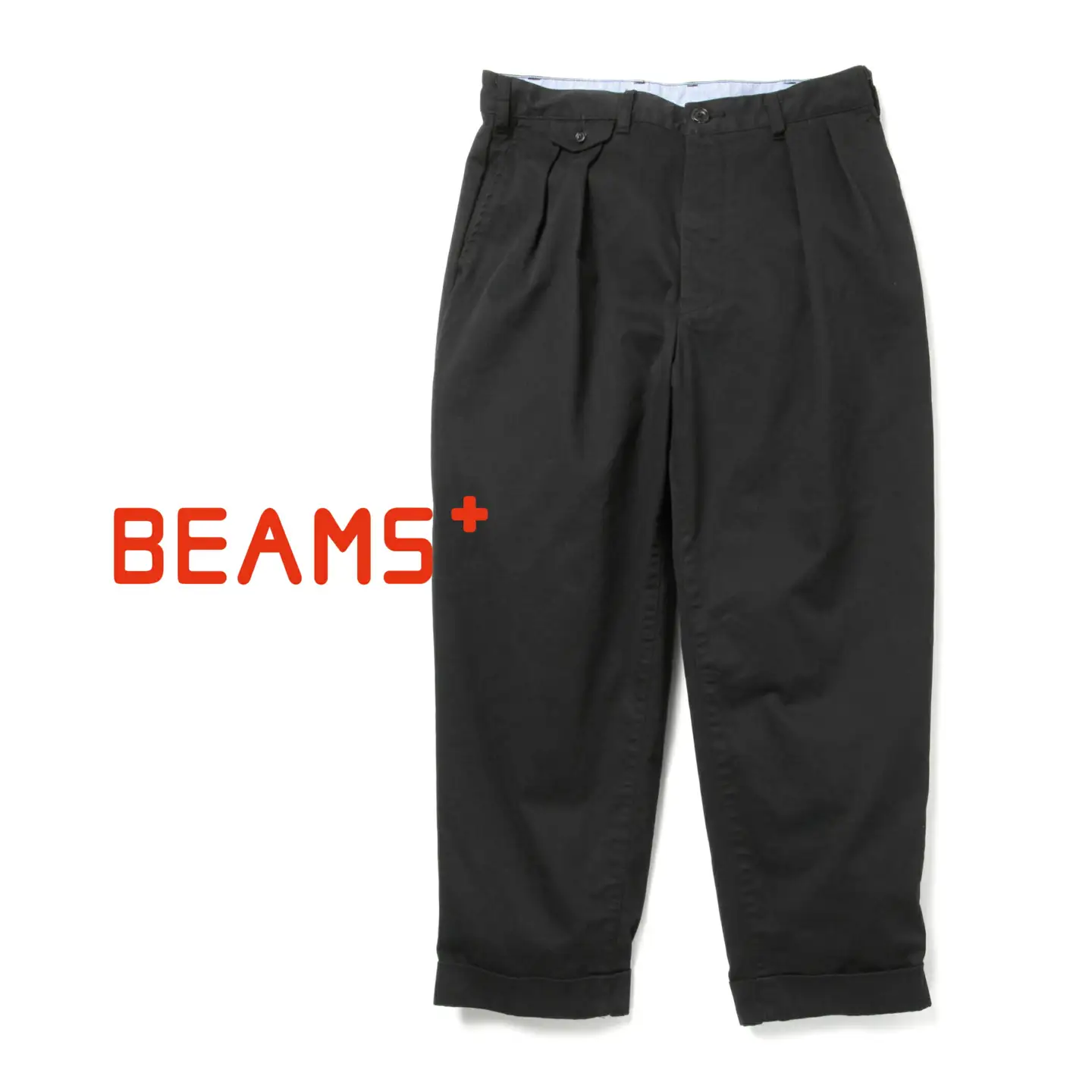 BEAMS PLUS 2プリーツ ツイル パンツ　BLACK　L
