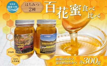 はちみつ 2種 セット 揖斐峡はちみつ 横蔵はちみつ 計600g 各300g 瓶 蜂蜜 ハチミツ 非加熱 天然 100% 百花蜜 純粋 生はちみつ 国産 ハニー お取り寄せ ギフト プレゼント 贈答 贈り物 岐阜県 揖斐川町 送料無料 蜂とステンド工房揖斐川
