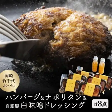 【新ブランド豚使用】岡崎竹千代ポークのハンバーグとナポリタン　自家製白味噌ドレッシングのセット【配送不可地域：離島】【1555019】