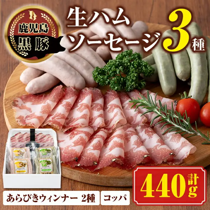 【A03009】南州農場 黒豚生ハム・ソーセージ詰合せ＜あらびきウィンナー(ほうれん草 100g×2 / ジンジャー 100g×2)・コッパ40g×1＞ 鹿児島 国産 九州産 豚肉 黒豚 南州黒豚 ウィンナー ソーセージ ほうれん草 生姜 生ハム セット 贈答 ギフト 冷凍 【南州農場(株)高山ミートセンター】