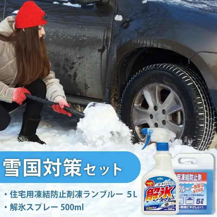 雪国対策セット（住宅用氷結防止剤凍ランブルー５L＆解氷スプレー500ml）　カー用品 解氷剤