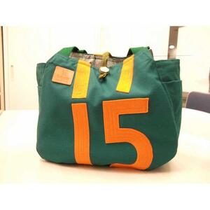 【競走馬調教用ゼッケン使用：ゼッケンバッグ】　トートバッグＬ【1-緑色ゼッケン×橙文字】