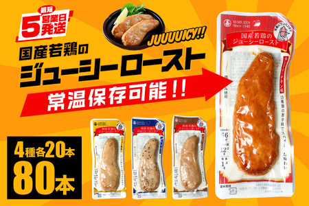 国産若鶏のジューシーロースト 4種類セット 1本タイプ×80本 サラダチキン バー CZ-011