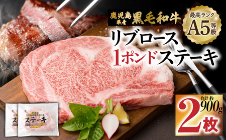 A5等級 鹿児島県産黒毛和牛リブロース 1ポンドステーキ 2枚セット K002-041_02 肉 牛肉 冷凍