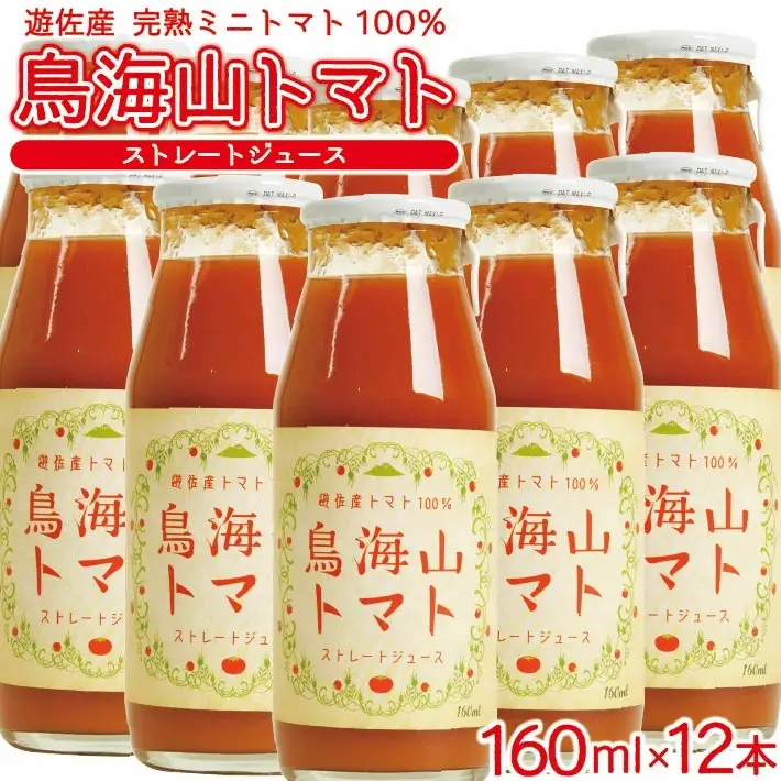 農家直送 トマトジュース 鳥海山トマト 砂糖不使用 食塩無添加 160ml×12本 野菜ジュース 無塩 瓶 常温保存 [1522]