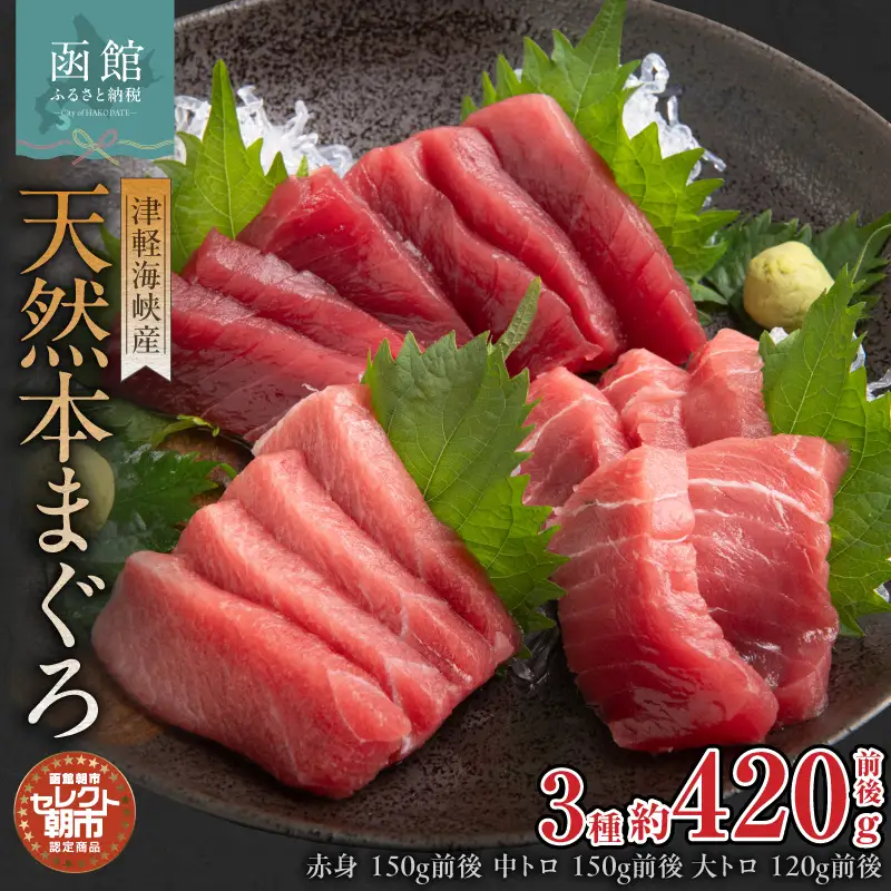セレクト朝市「津軽海峡産天然本まぐろ」（赤身150g前後、中トロ150g前後、大トロ120g前後）_HD009-033