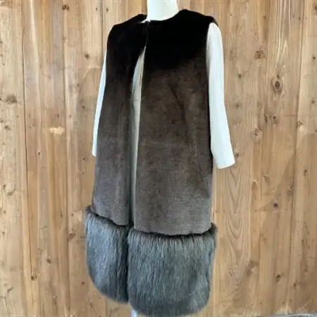 OKADA TEXTILE エコファー切り替え ロングベスト カーキブラウン_装飾品・工芸品  洋服 _【1571410】