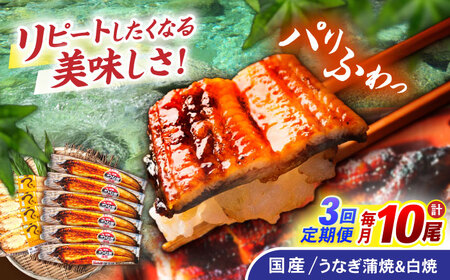 【3回定期便】【諫早淡水】うなぎ蒲焼6尾＆白焼き4尾セット / うなぎ 蒲焼 白焼き 詰め合わせ　セット / 諫早市 / 諫早淡水 [AHAT039]