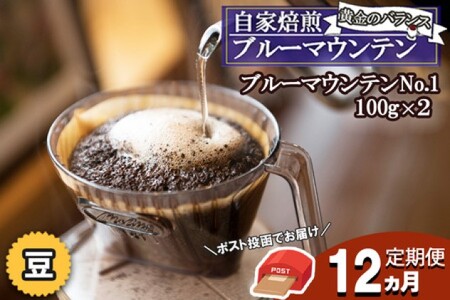 定期便 12ヶ月 自家焙煎 “コーヒーの王様” ブルーマウンテン ストレート (豆) 100g×2 ポスト投函 珈琲 コーヒー 12回 お楽しみ Morrow珈琲 