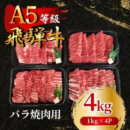 飛騨牛5等級 バラ焼肉用4kg(1kg×4P)　FTA276_肉 焼肉 牛肉 やきにく ヤキニク バーベキュー  肉 飛騨牛 牛肉 うし ビーフ_【配送不可地域：離島】【1578287】