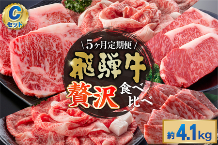 【定期便】『飛騨牛』贅沢食べ比べセットC※5回に分けてのお届けとなります。（サーロインステーキ800g・ロースすき焼き用900g・ロースしゃぶしゃぶ用900g・ロース焼肉用900g・ヒレステーキ680g）【0016-101】岐阜県 可児市 サーロイン ステーキ ロース すき焼き しゃぶしゃぶ 焼肉 ヒレステーキ A5等級 ブランド牛 和牛 ソース付き お取り寄せ グルメ