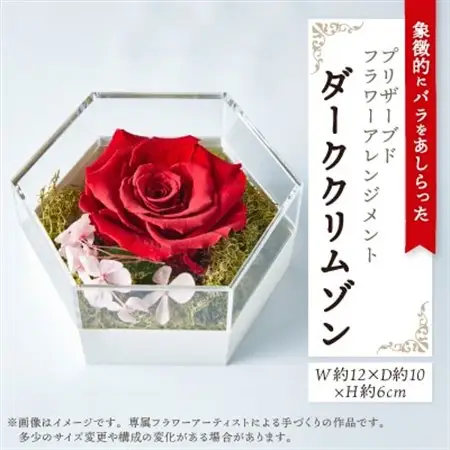 【プレミアム大輪ローズ】モダンプリザーブドフラワーアレンジメント「ダーククリムゾン」_花・観葉植物 造花・プリザーブドフラワー 花 _【1578553】