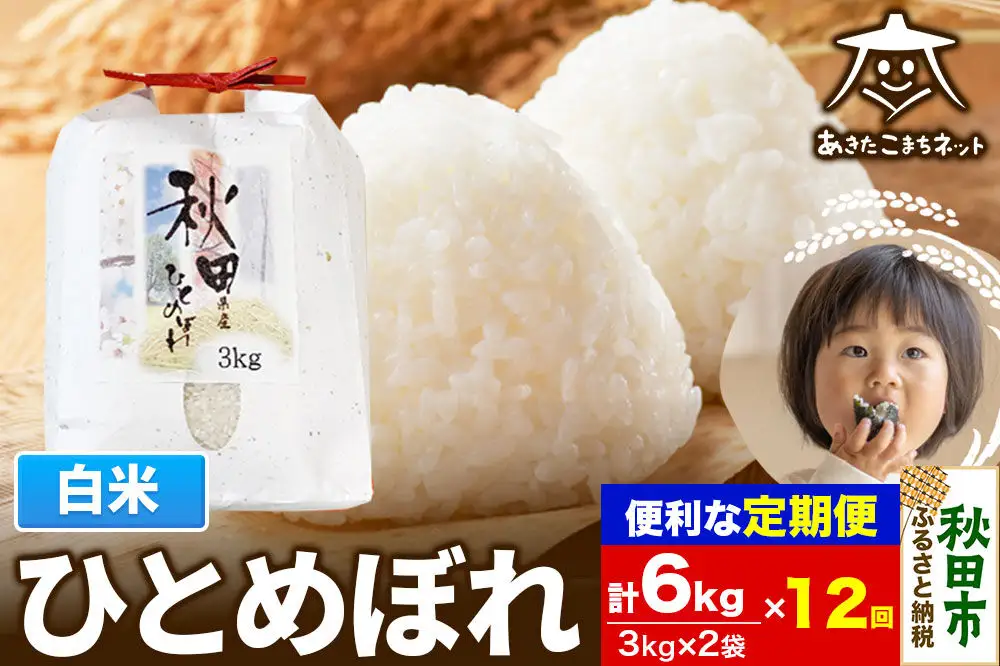 《定期便12ヶ月》ひとめぼれ 6kg(3kg×2袋) 【白米】 秋田市産