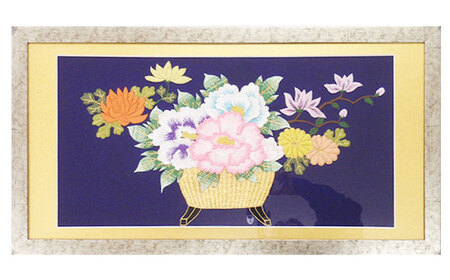 額装用 日本刺繍 「花かご」台生地「紫」×額装「シルバー」[AEBR011]