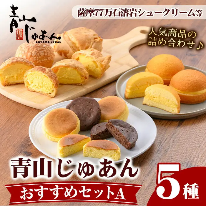 No.1207 青山じゅあんおすすめセットA(5種・合計17個入) 鹿児島 日置市 特産品 お菓子 洋菓子 菓子 おかし スイーツ おやつ カスタード クリーム 冷凍 冷凍配送 ギフト 【青山じゅあん】