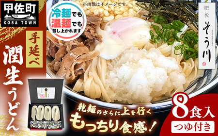 潤生うどん８食入り - 麺 800g 饂飩 国産小麦 麺類 乾麺 早茹で つゆ付 つるつる もちもち 潤い 再熟成 こだわり 製法 ざるうどん 冬 温うどん 一年中 楽しめる 人気 おすすめ 熊本県 甲佐町 肥後そう川