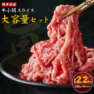 熊本県産 牛小間スライス 220g×10パック 合計2.2kg 《90日以内に出荷予定(土日祝除く)》牛肉 牛小間 牛こま スライス済み 小分け 熊本県産 九州産 国産 冷凍 送料無料