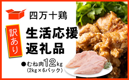 【訳あり】四万十鶏 むね肉 12kg ( 2kg×6パック ) 生活応援返礼品 【 鶏肉 冷凍 国産 鶏むね 】