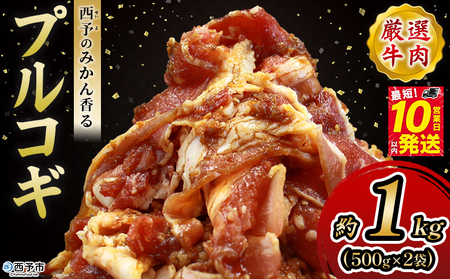 ＜西予のみかん香るプルコギ 合計 約1kg（500g×2）＞ プルコギ みかん風味 韓国 牛肉 お肉 味付け 焼肉 タレ漬け タレ レシピ プルコギ丼 献立 アレンジ 味付け 子供 惣菜 おかず グルメ 株式会社丸和 愛媛県 西予市【冷凍】『最短10営業日以内に発送予定』MMW0002