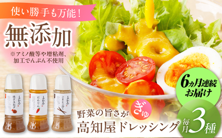 【6回定期便】素材力 高知屋 ドレッシング 3本セット （人参・焼き玉ねぎ・ごまとごぼう） / 〈うま味味料 アミノ酸 増粘剤 加工でんぷん すべて不使用〉国産 野菜 ドレッシング 万能ドレッシング / 国産 野菜 ドレッシング 万能ドレッシング 調味料 セット 料理 タレ 和風 洋風 万能調味料 【株式会社 四国健商】 [ATAF126]