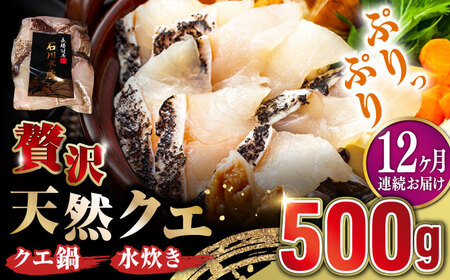 【全12回定期便】【 対馬産 】 天然 クエ 500g （切り身） 鍋 水炊き クエ 天然クエ [WAB020]
