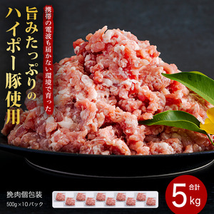 豚肉 阿武町産 豚挽肉 500g×10パック 小分けセット | 携帯の電波も届かない環境で育った旨みたっぷりのハイポー豚 ひき肉 挽肉 豚 肉 お肉 ※配送不可:離島