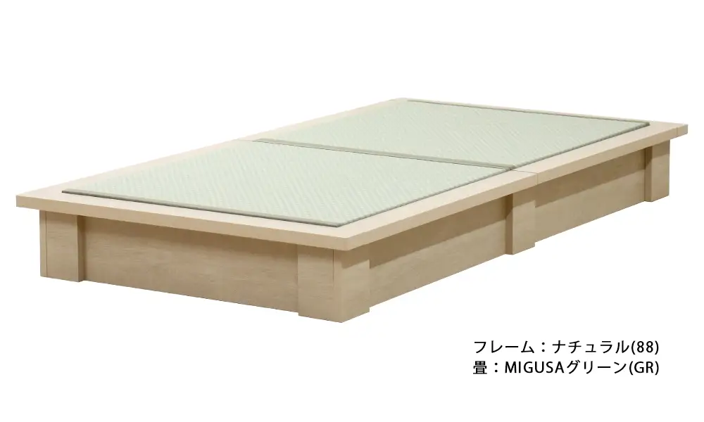No.455-03 組み立て式　392-migusa　日本製 セキスイMIGUSA畳使用 国内生産デザイン畳ベッド（シングル）【フレーム色：ナチュラル（88）】【畳：グリーン（GR）】